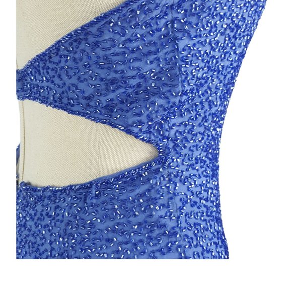 Wedding Evening Halter Gown Royal blue beads, sequinned MichaelAngelo sz 6 - Picture 4 of 12